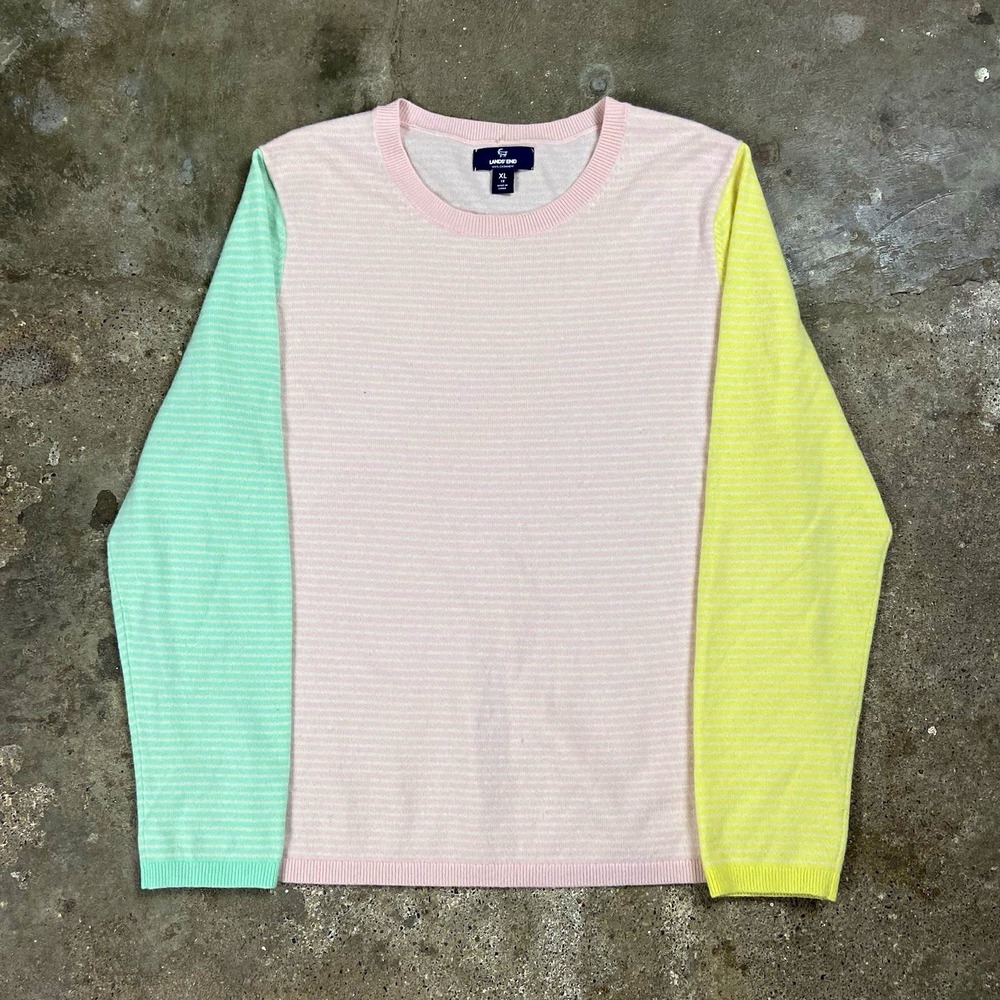 Lands' End Cashmere Sweater Women's Size XL Multi Color Block Crewneck Pullover